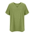 thumbnail image 5 of VERUGU Plus Size Tops for Women Summer Solid Short Sleeve Oversized Shirts Casual V-Neck Tunics Loose Comfy Plain Base Tees Blouses Green 5XL, 5 of 6