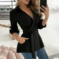 thumbnail image 2 of Fouhkni Womens Long Sleeve Tops V Neck Belted Blouses Dressy Casual Elegant Wrap Shirts with Pockets, 2 of 6