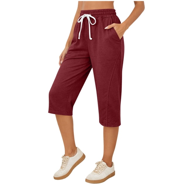 Fsgntruao Women's Fashionable Solid Color Capris Drawstring With Pockets Shorts