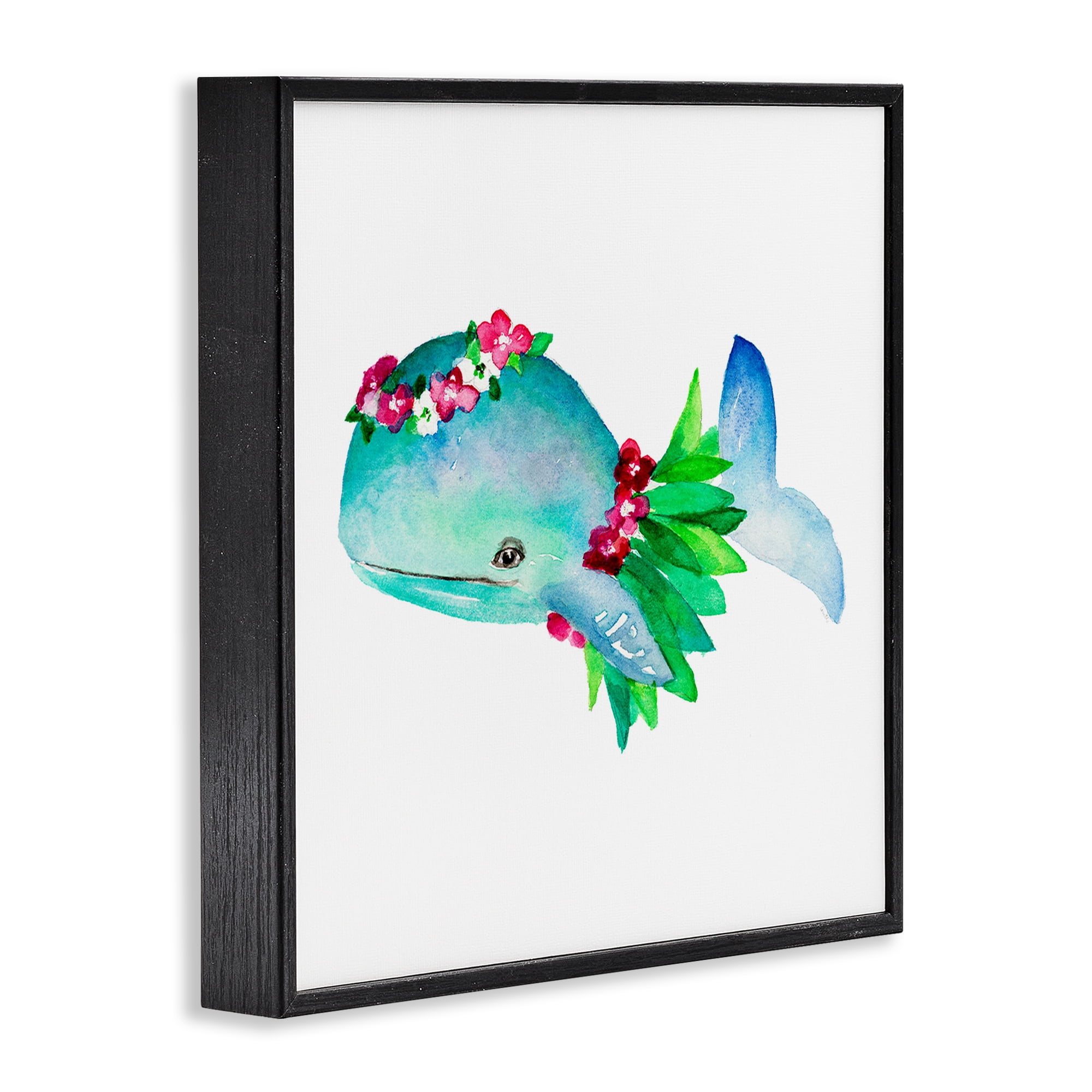 Stupell Industries Hula Skirt Whale Novelty Painting Black Framed Art Print Wall Art, 12 x 12