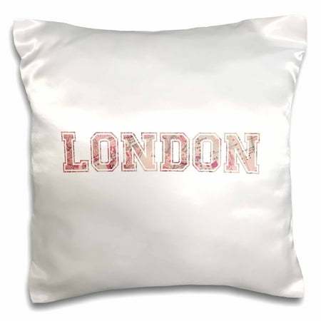3dRose London word art made from vintage pink red map of England capital city - English UK British souvenir, Pillow Case, 16 by