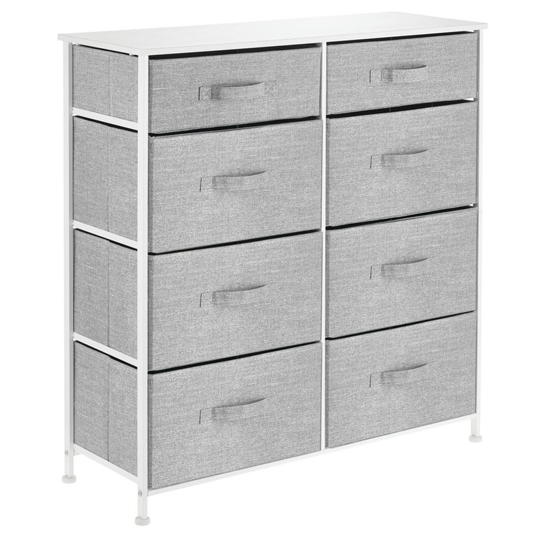 mDesign Tall Storage Dresser Furniture, 8 Slim Removable Fabric Drawers,  Gray