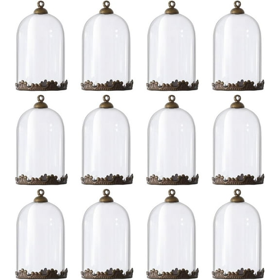 12Pcs Clear Glass Globe Charms DIY Pendant Kits with Brass Tray Settings Bead Cap Bails Bottom Bracket Bronze Glass Dome for Bracelet Necklace Jewelry Making DIY