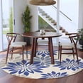 thumbnail image 4 of Geometric Flower 6ft Round Rugs, Vintage Country Floral Blue Grey on Linen Washable Non-Slip Area Rugs for Living Room Bedroom Kitchen, Low Pile Dining Room Kicthen Circle Carpet, Indoor Floor Rug, 4 of 9