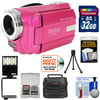 Vivitar DVR-508 HD Digital Video Camera Camcorder (Pink) with 32GB Card + Case + LED Video Light + Tripod + Kit