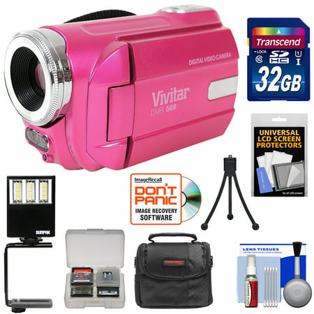 Vivitar DVR-508 HD Digital Video Camera Camcorder (Pink) with 32GB Card + Case + LED Video Light + Tripod +