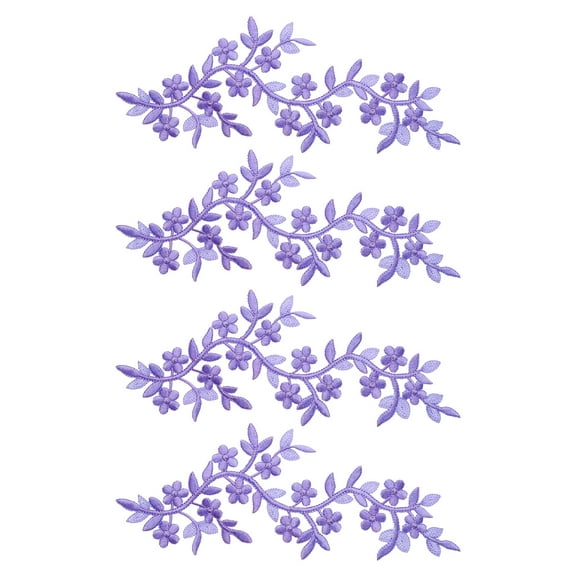 4Pcs Long Patch Flower Vine with Leaf, 10" x 4" Iron on Patch Applique, Purple