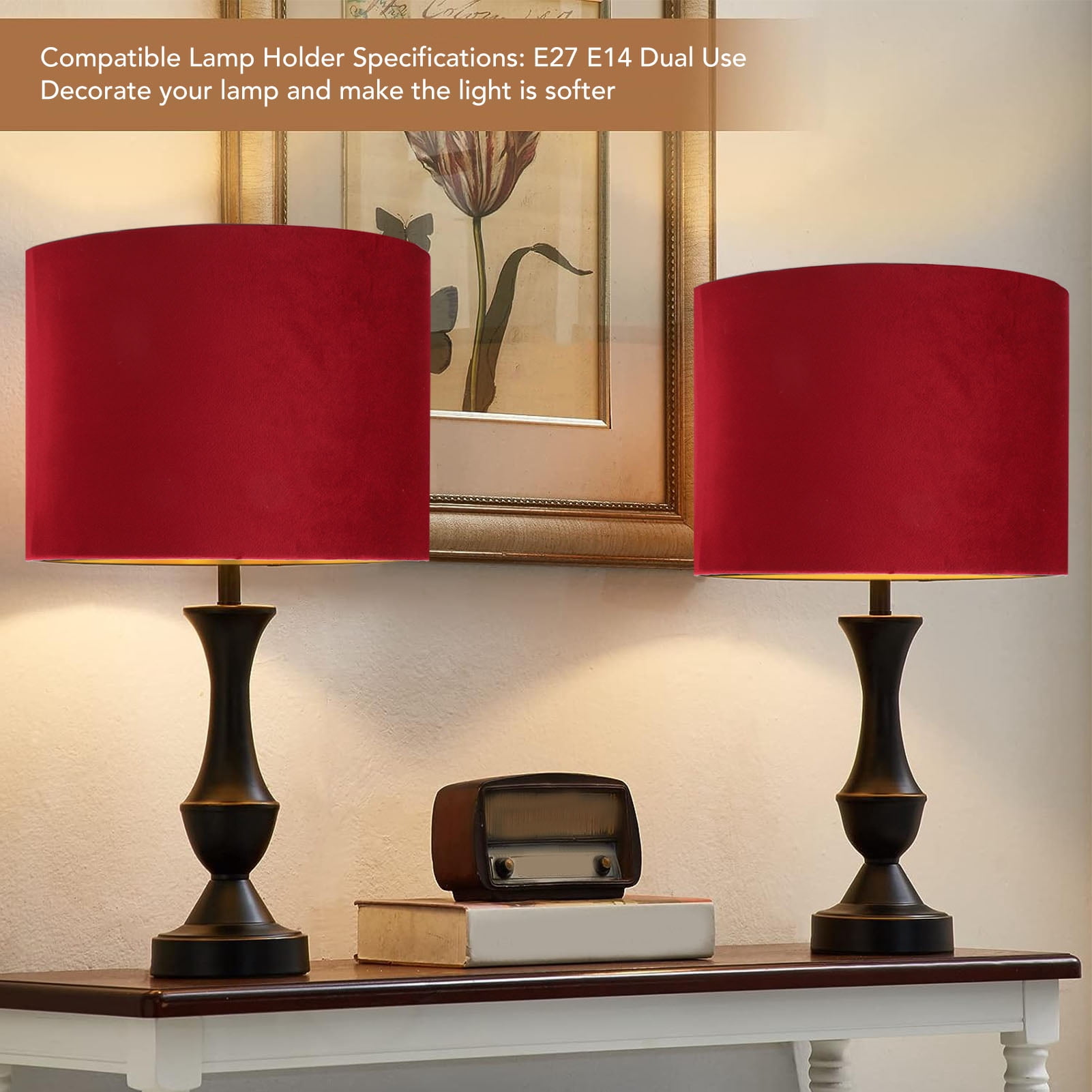 NFTIGB Oval Lamp Shade Cloth Lint Lampshade E27 E14 Universal Use Modern Lamp Cover for Table Floor Lamp 9.06 inches / 23 cm Lower Diameter Decor Burgundy