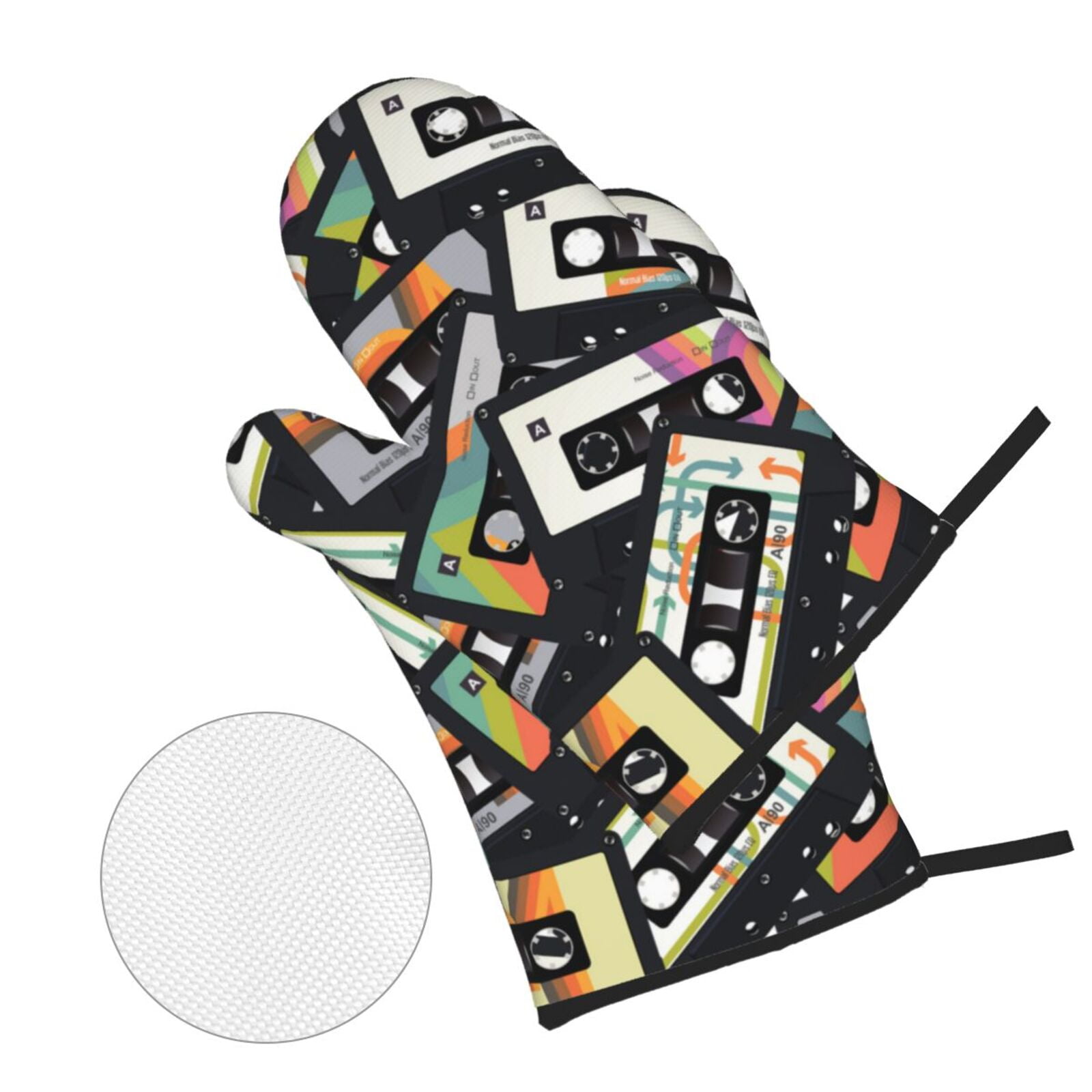 Retro Vintage Cassette Tape 4Pcs Oven Mitts and Pot Holders Sets Oven Kitchen Gloves Hot Pads for Cooking BBQ Baking Grilling
