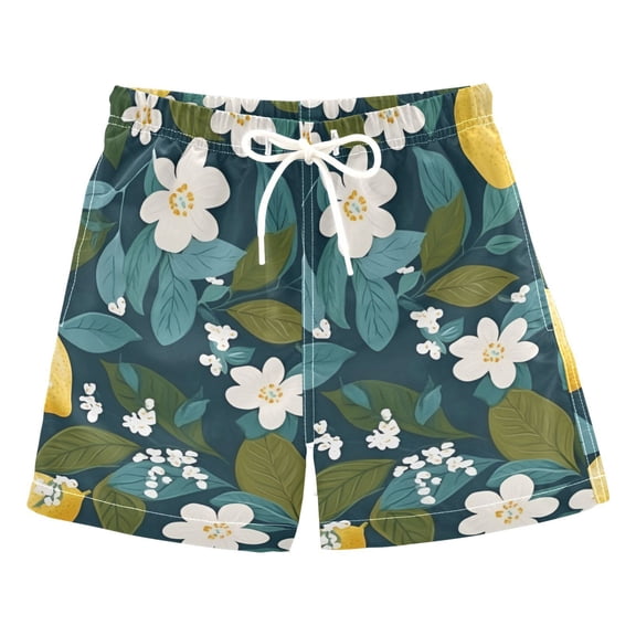 FORMRS Boys Swim Trunks Quick Dry Mesh Liner Boardshorts Sizes XS-XL, Green Lemon Leaves