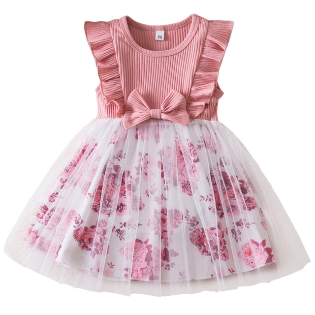 Robes d'Été pour Filles Robe Tutu à Manches à Volants pour Filles Robes de Fête pour Filles Robe en Tulle Filles 4-5 Ans