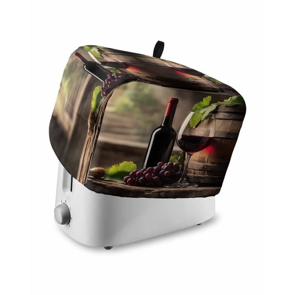 Fsddascl Purple Wine Toaster Cover 4 Slice, Large Kitchen Appliance Covers, Farmhouse Casks Vintage Toaster Oven Cover with Loop, Bread Machine Cover Polyester Dust Cover Protection