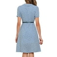 thumbnail image 3 of INSPIRE CHIC Women's Peter Pan Collar Tie Neck Short Sleeves A-Line Elegant Belted Vintage Floral Dress XS Sky Blue, 3 of 6