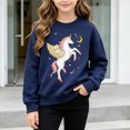 thumbnail image 4 of YDFCWXW Girl Unicorn Pattern Sweatshirts Pullover Crewneck Winter Long Sleeve Tops Shirts (Navy, 6-7 Years), 4 of 9