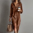 thumbnail image 2 of Fall and Winter Dress for Women Loose Long Sleeve Button Front Corduroy Shirt Dresses Casual Midi Dress Coffee S, 2 of 5