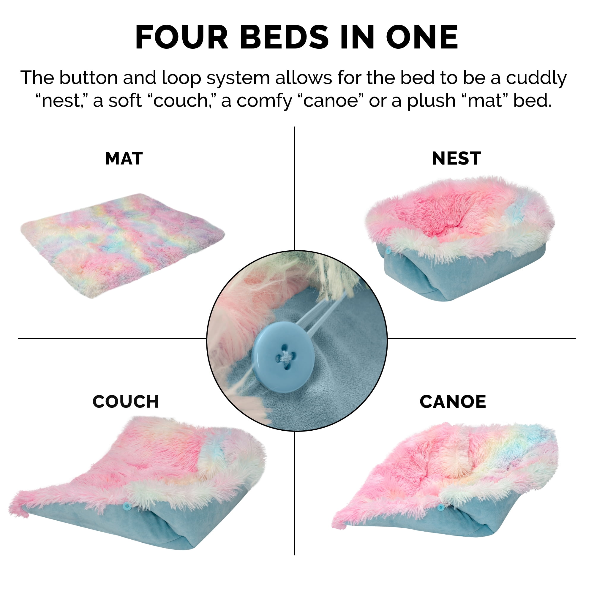 FurHaven | Convertible Self-Warming Cuddle Pet Mat & Bed for Dogs & Cats, Rainbow, Large