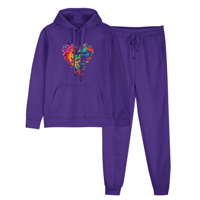 ZVAVZ Lady 2 Piece Outfits Sweatshirt 2025 Colorful Heart Print Sweatsuit Sets Hooded Drawstring Pullover Tops Fashion Long Pants Lounge Set Tracksuit