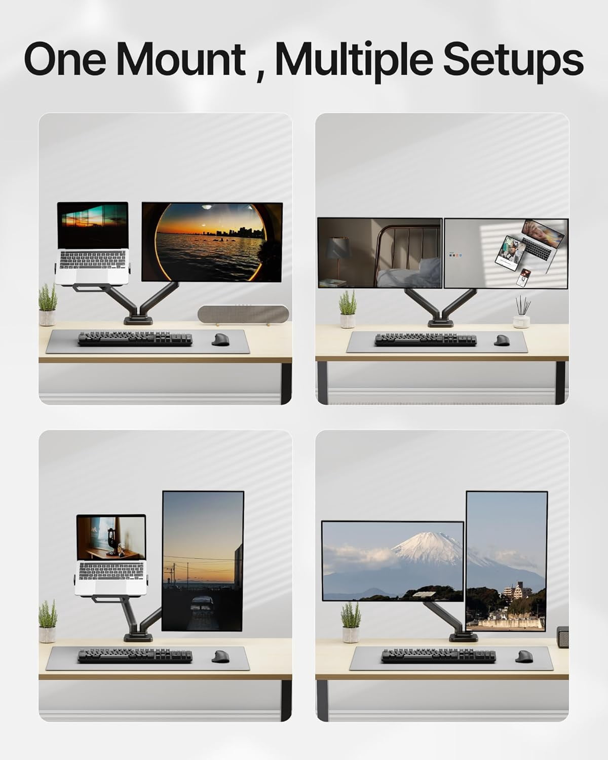 monTEK Monitor and Laptop Mount for 17"-32" Screens & 12"-18" Laptops, Dual Monitor Arm with Adjustable Laptop Tray, Full Motion Desk Mount with Clamp/Grommet Base, VESA 75x75/100x100, Black