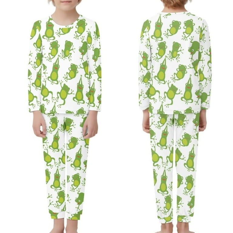 FKELYI Cute Frog Pj for Kids Boys Size 15 16 Years Old Loose Hoilday Girls Loungewear Set of 2 Casual Party Long Sleeve Pajamas