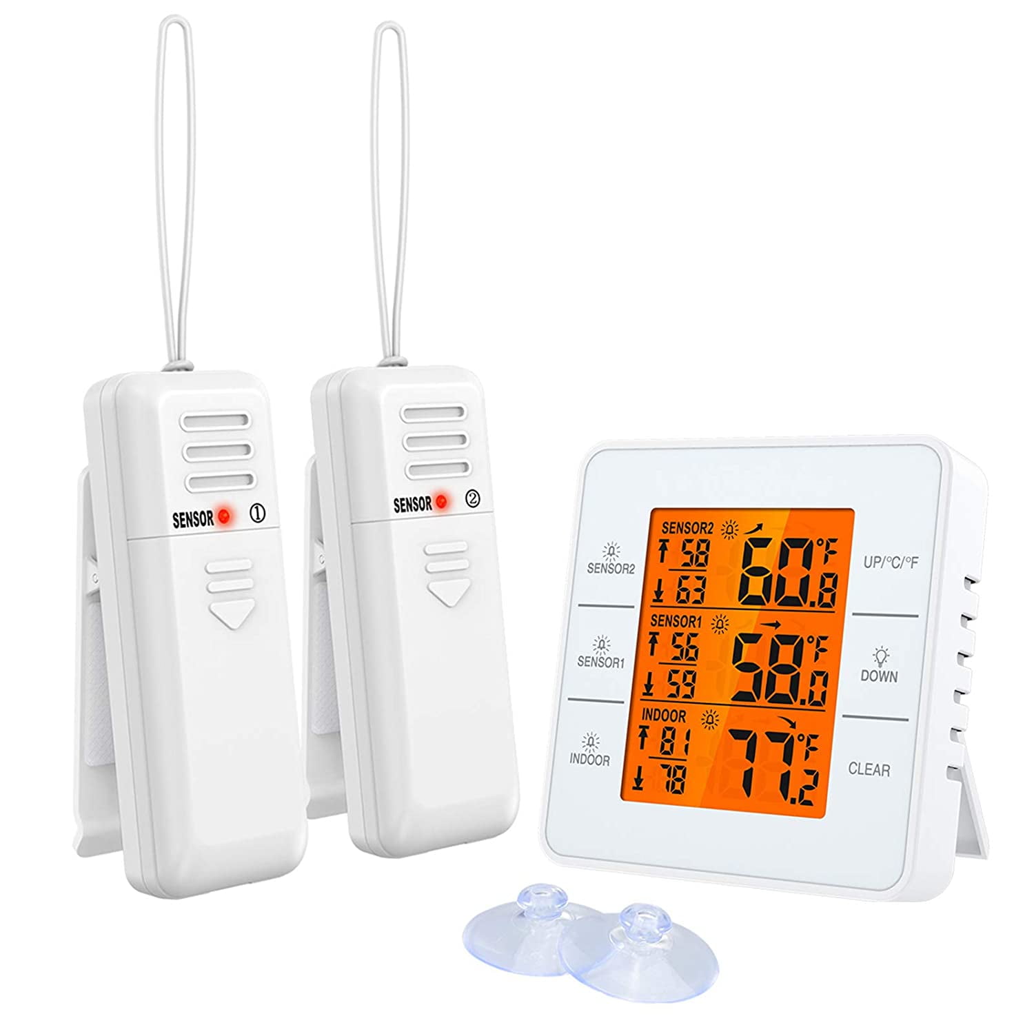 Refrigerator Thermometer, Freezer Thermometer with 2 Wireless Sensors