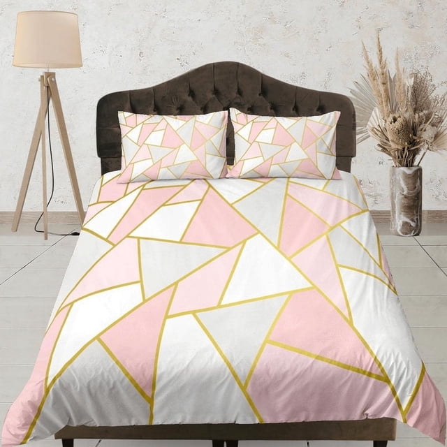Girly Geométrico Rosa Funda Nórdica Colorido Dormitorio Juego de Cama Completo Diseño Abstracto