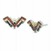 1Ct Round Simulated Red Garnet Wonder Woman Stud Earrings Two Tone Gold Plated