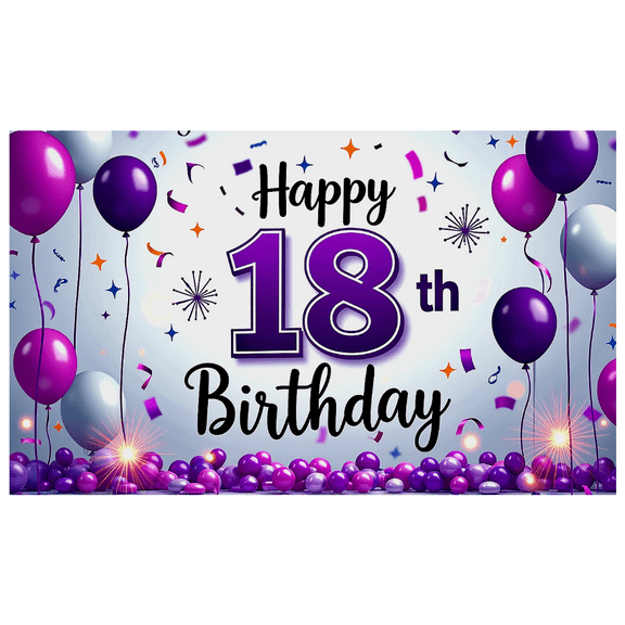 Purple and White Balloon Themed 18th Birthday Backdrop Banner Party Decors Background Photography Props Birthday Party Supplies