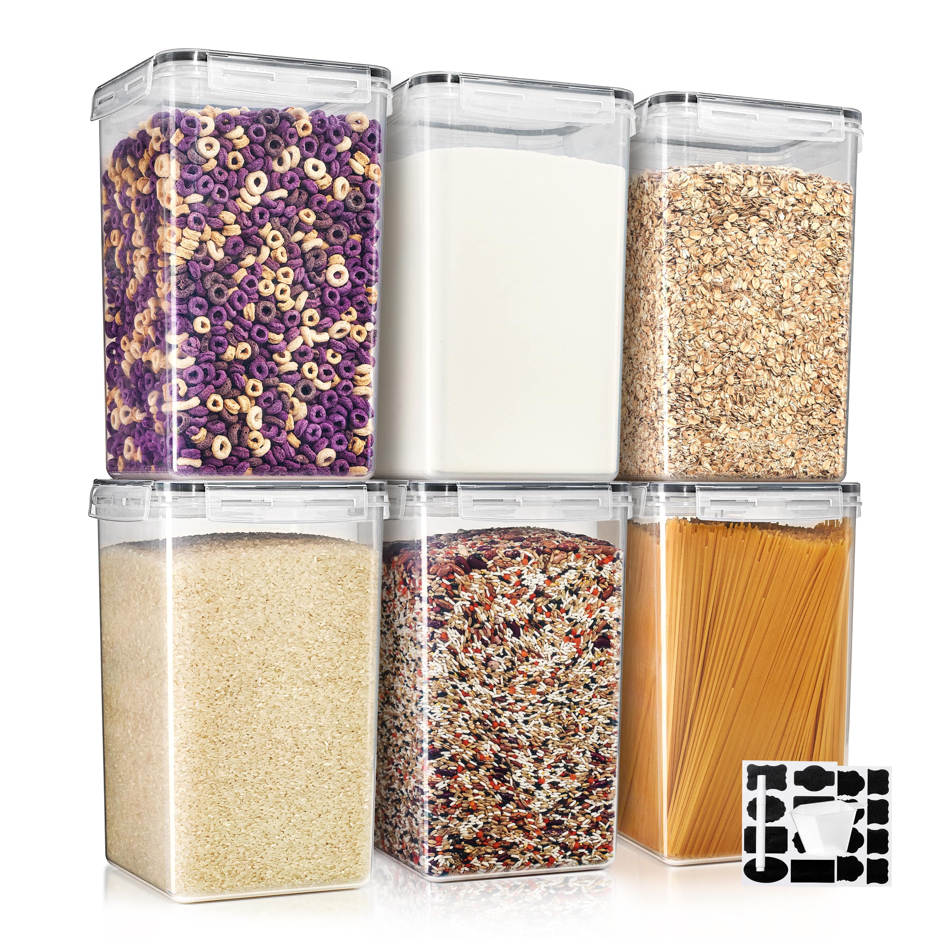 Sorbus 6-Pack Airtight Food Storage Containers (6.5L/219.79 Oz) with Locking Lids, Measuring Cups & Labels