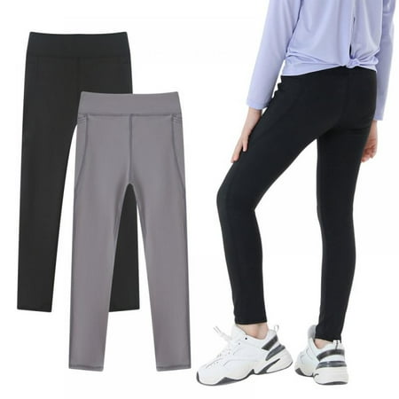 

URMAGIC 2 Pack Girls Athletic Dance Leggings Kids Yoga Pants Compression Running Workout Tights with Side Pockets 4-13 Years