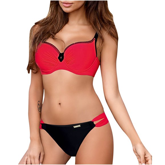 PUIYRBS Maillot de Bain Bikini Deux Pièces Aguichant Uni pour Femme à Armature