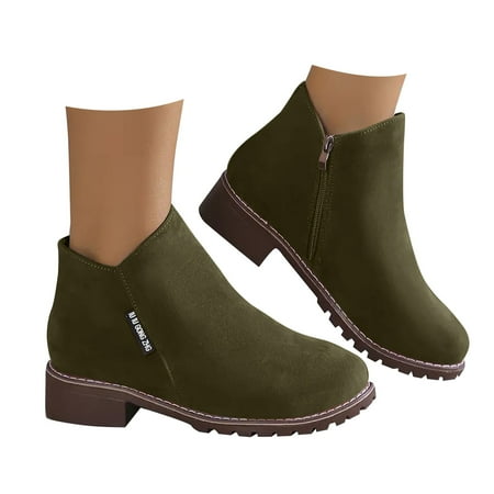DVKOVI Cowgirl Outfit Women s Ankle Boots Fashion Women Low Ankle Trim Round Toe Ankle Leather Boots Casual and Ladies Shoes Leisure Flat Heel Cowboy Boots Women Green 41