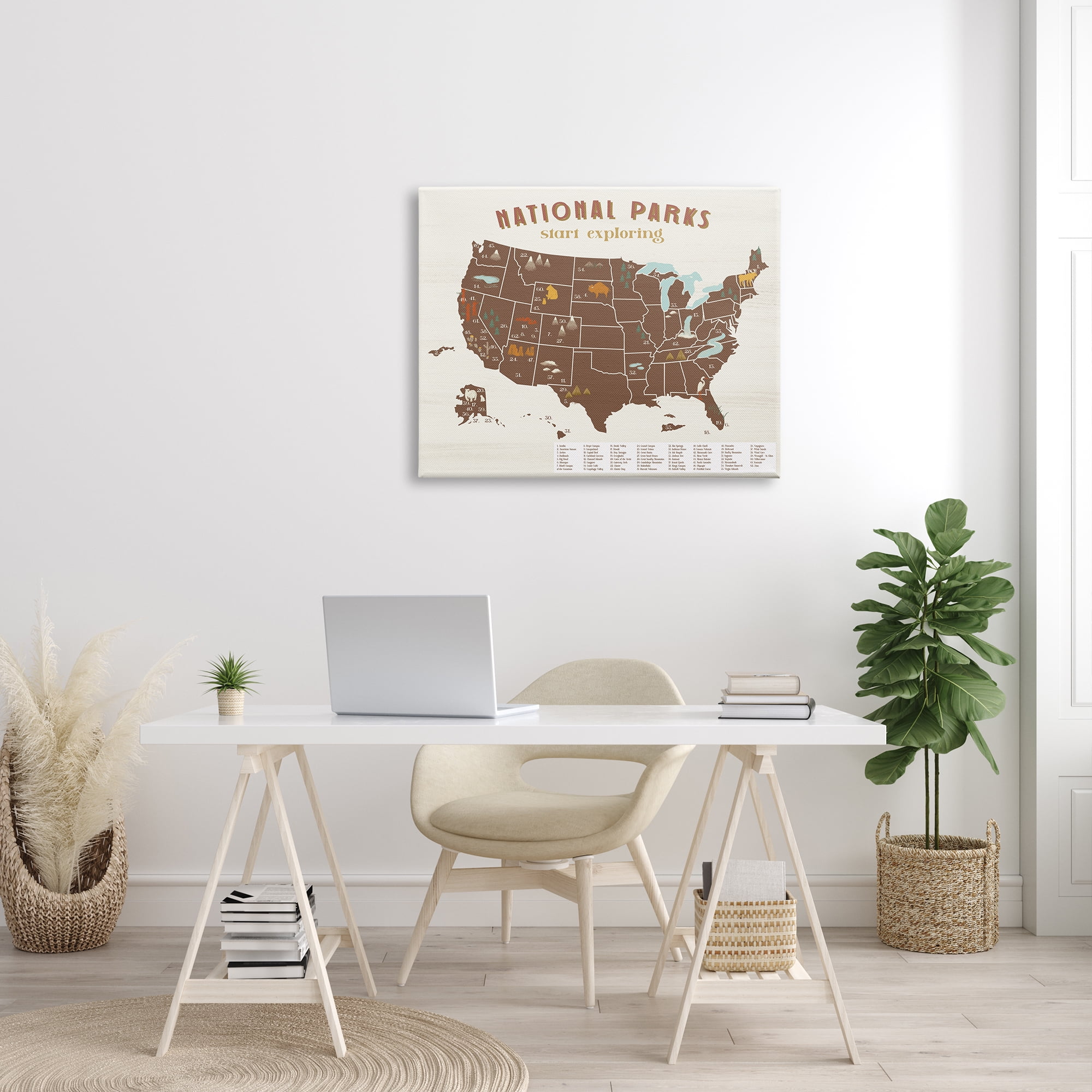 Stupell Industries Start Exploring National Parks Map United States Town & City Painting Gallery Wrapped Canvas Print Wall Art, 30 x 40