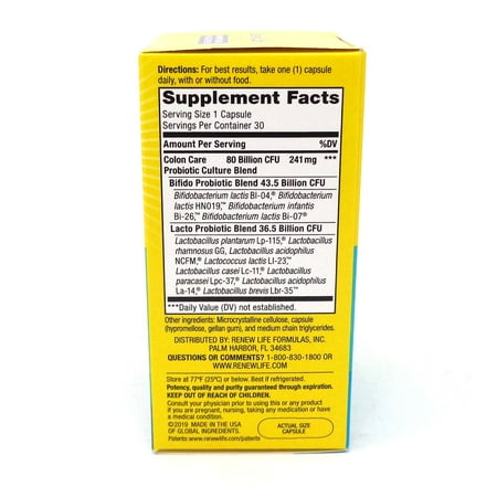 Renew Life Ultimate Flora Colon Care Probiotic 80 Billion - 30 Vegatarian Capsules