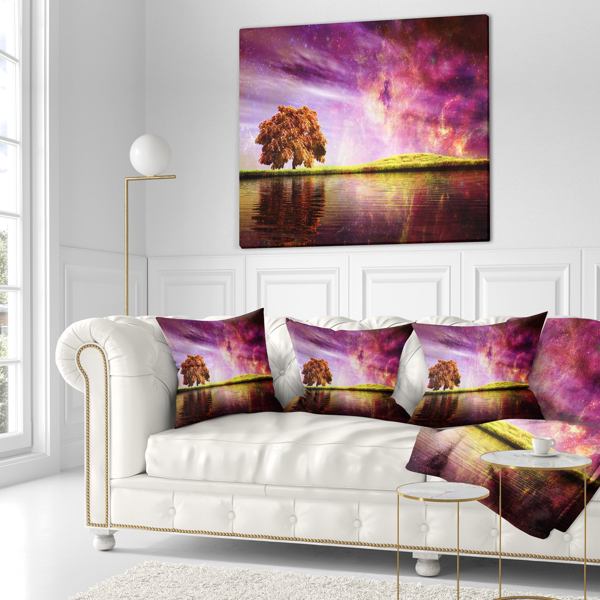Designart Magic Night with Colorful Clouds - Landscape Printed Throw Pillow - 16x16