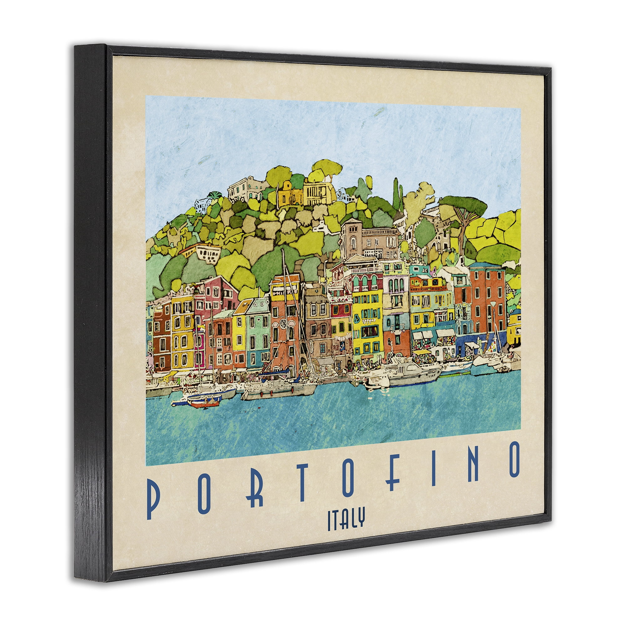 Stupell Industries Portofino Architecture Poster Black Framed Giclee Art, design by Ynon Mabat