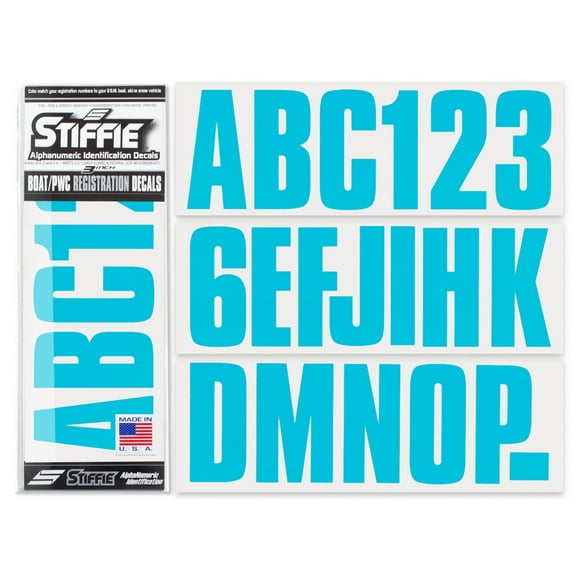 STIFFIE Uniline Sky Blue 3" Alpha-Numeric Identification Custom Kit Registration Numbers & Letters Marine Stickers Decals for Boats & Personal Watercraft PWC