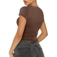 thumbnail image 3 of Elippeo Womens Summer Fitted Crop Tops Solid Color Short Sleeve Blouse Crewneck Streetwear T-shirt, 3 of 7