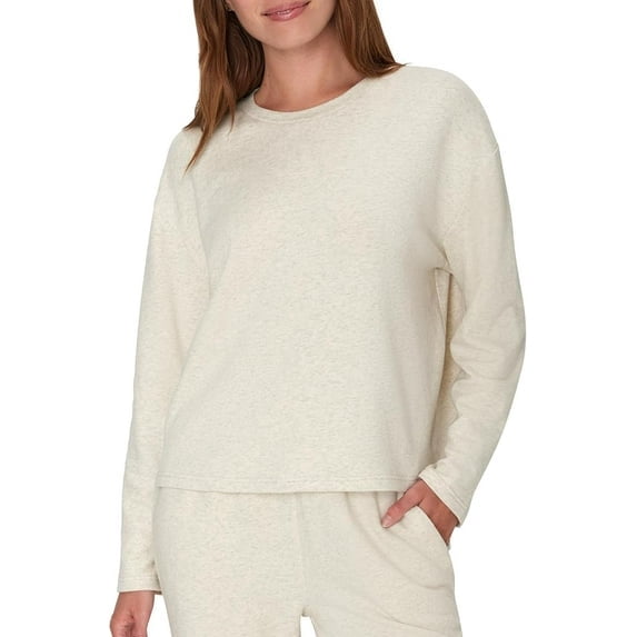 Hanes Originals French Terry Pullover, Cropped Crewneck Sweatshirt for Women, Comfywear Loungewear, Oatmeal Marle, S