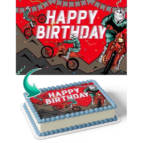 Motorcycle Bike Motocross Mountain Edible Image Icing Cake Topper for Quarter Sheet Cake, by TNCT