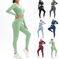 Jinhomg Workout Sets for Women Knitted Leggings Clothes Yoga Sets Long Sleeve Matching Gym Pilates Outfits 2 Piece Active Wear Dark Gray S