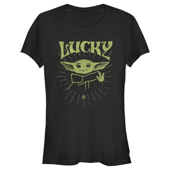Junior's Star Wars: The Mandalorian Grogu St. Patrick's Day Force of Luck Graphic Tee Black Small