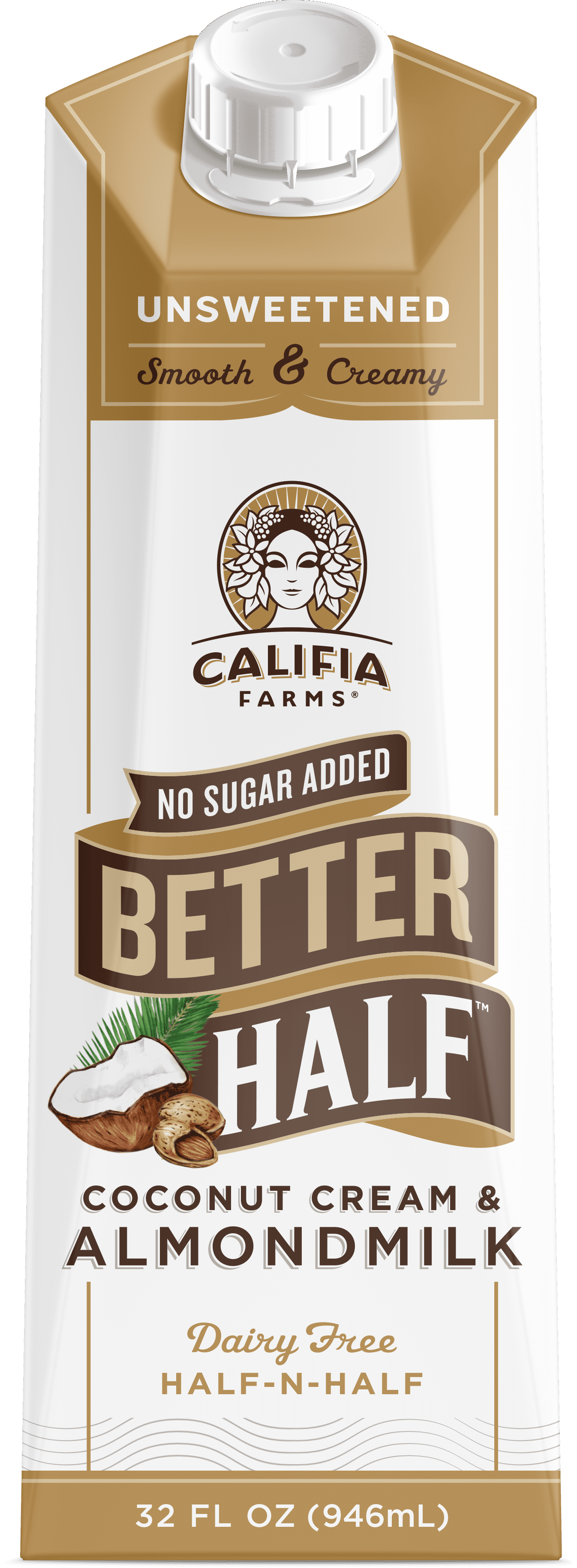 Califia Farms Unsweetened Better Half Coffee Creamer, 32 Fl Oz Coconut Crea...