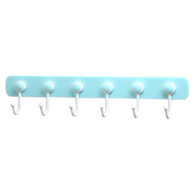 Puerta adhesiva 6 ganchos cocina baño ropa sombrero toalla soporte para colgar en la pared (azul)