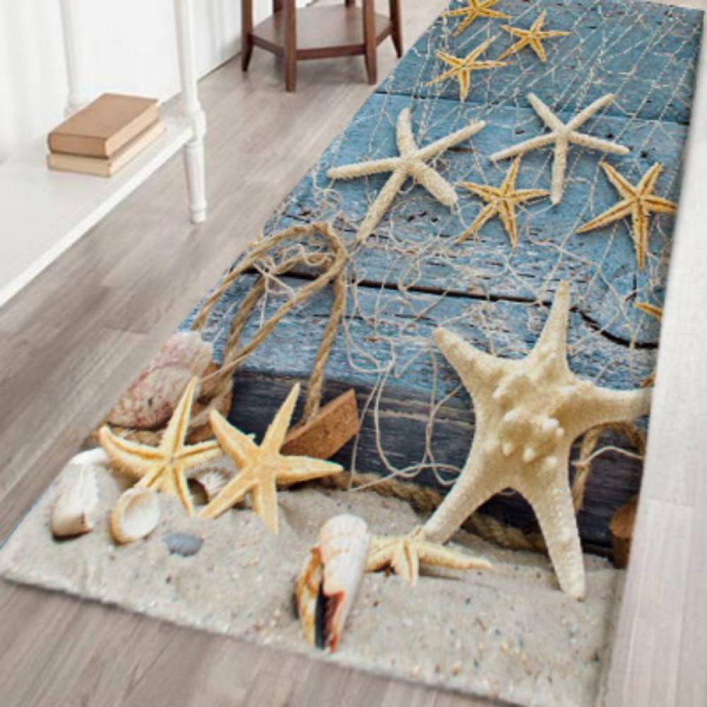 Beach Starfish Scallop Print Sponge Foam Bath Rugs and doormats Non Slip  Absorbent Super Cozy Flannel Bathroom …