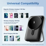 Portable Charger, Magnetic Power Bank with 20W Fast Charging, 10000mAh Battery Pack with Foldable Stand and LED Display, Mag-Safe Charger for iPhone 17 16 15 14 13 12, Black