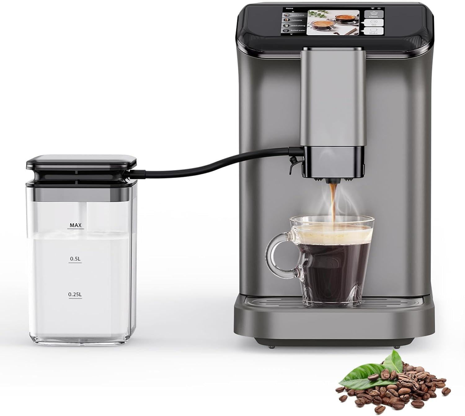 AOILE 20-Bar Dual Boiler Espresso Machine, Self-Cleaning Coffee Maker with Grinder & LCD Touch Panel