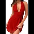 thumbnail image 1 of Vestido Mini de Verano para Mujer, de , con Escote en V Profundo, Holgado, con Lazo y Espalda Descubierta, Color Rojo, Talla L, 1 of 6