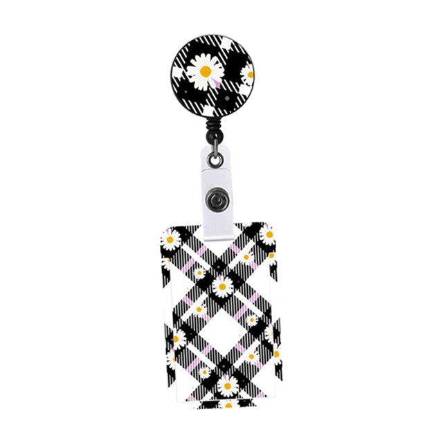 Bunblic ID Holder Retractable Clip Flower Pattern Vertical Credit for Office Worker Lightweight Accessories D