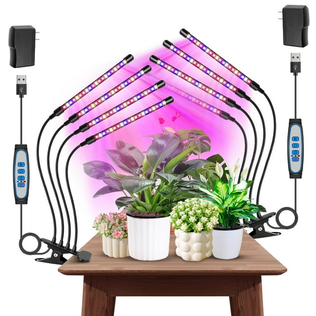 Garpsen Grow Light, 80 LEDs Full Spectrum Plant Lights for Indoor Growing with Clip, 3 Color Modes & 5 Dimming Levels Grow Lamp with Timer 6/12/16H, 360° Adjustable
