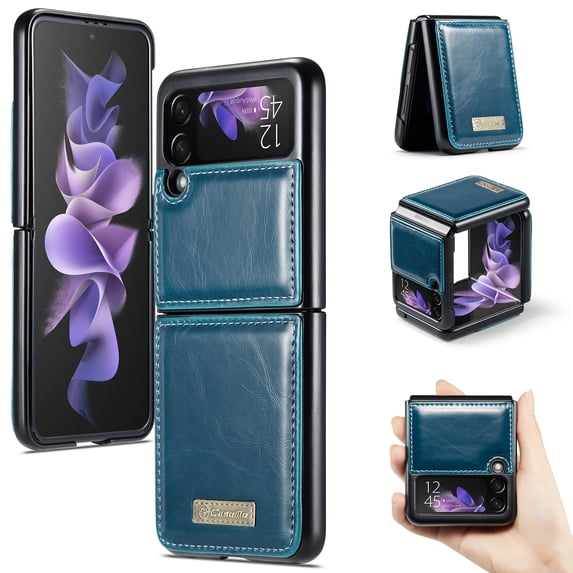 Galaxy Z Flip 3 Case, PU Leather Samsung Z Flip 3 5G Case, Durable Slim Cover Protective Phone Case for Samsung Galaxy Z Flip 3 2021, Blue